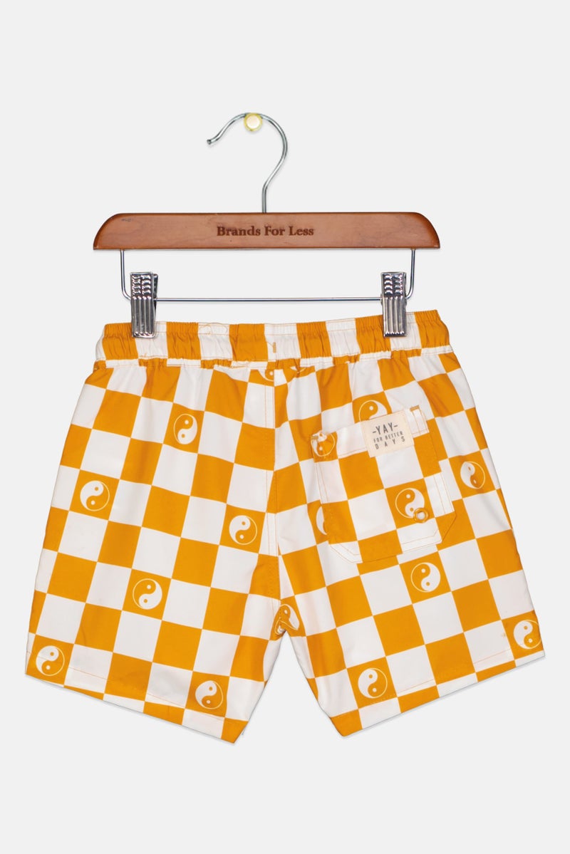Cotton On Toddlers Boy Checkered Drawstring Shorts, Yellow - Image 2