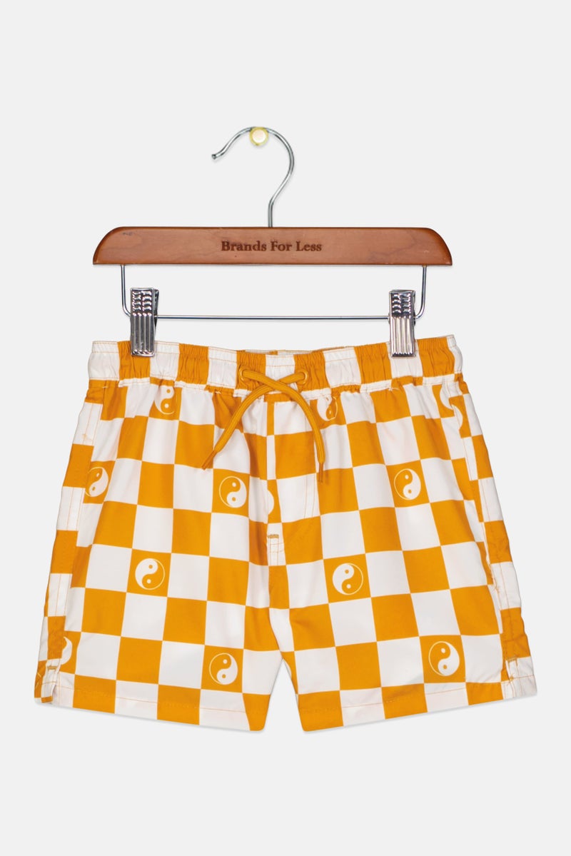 Cotton On Toddlers Boy Checkered Drawstring Shorts, Yellow - Image 1