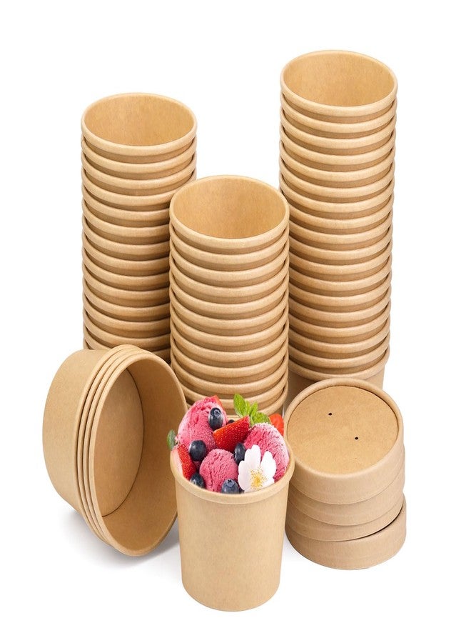 Wuadua 8 oz 50 Pack Paper Soup Containers with lids, Disposable Kraft Food Cups, Soup Cups Paper Ice Cream Cup, Dessert Cup, Yogurt Ice Cream Containers. Great For Restaurants, Take Outs, or To-Go Lunch - Image 1