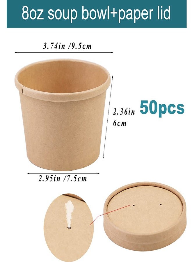 Wuadua 8 oz 50 Pack Paper Soup Containers with lids, Disposable Kraft Food Cups, Soup Cups Paper Ice Cream Cup, Dessert Cup, Yogurt Ice Cream Containers. Great For Restaurants, Take Outs, or To-Go Lunch - Image 2