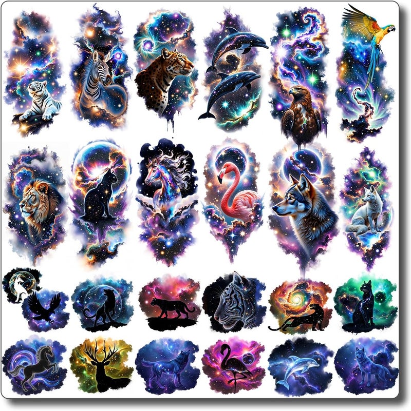 Galaxy Animals Temporary Tattoos for Adult Kids 12 Sheets Large Animals Fake Tattoos 13 Sheets Small Wild Tattoo Designs Stickers