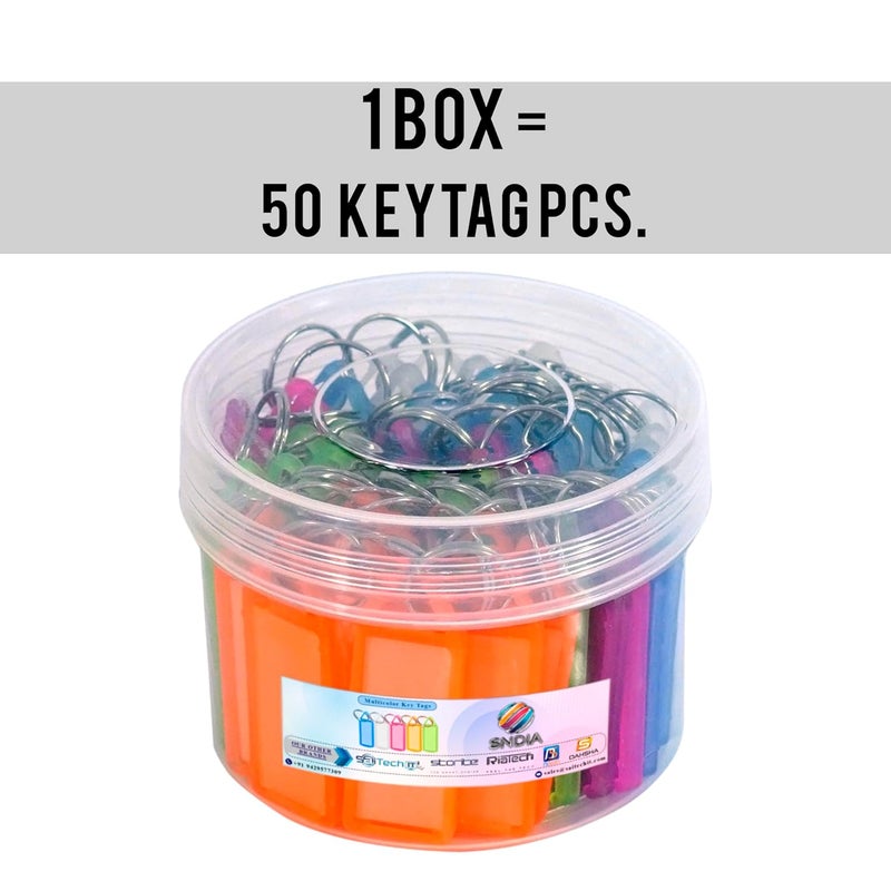 SNDIA 50 Pcs Key Tag Multicolor Keyring & Keychain With Name Tag Labels Assorted Keychain With Two Side Id Label And Split Ring For Office, Home Key -Plastic - Image 2