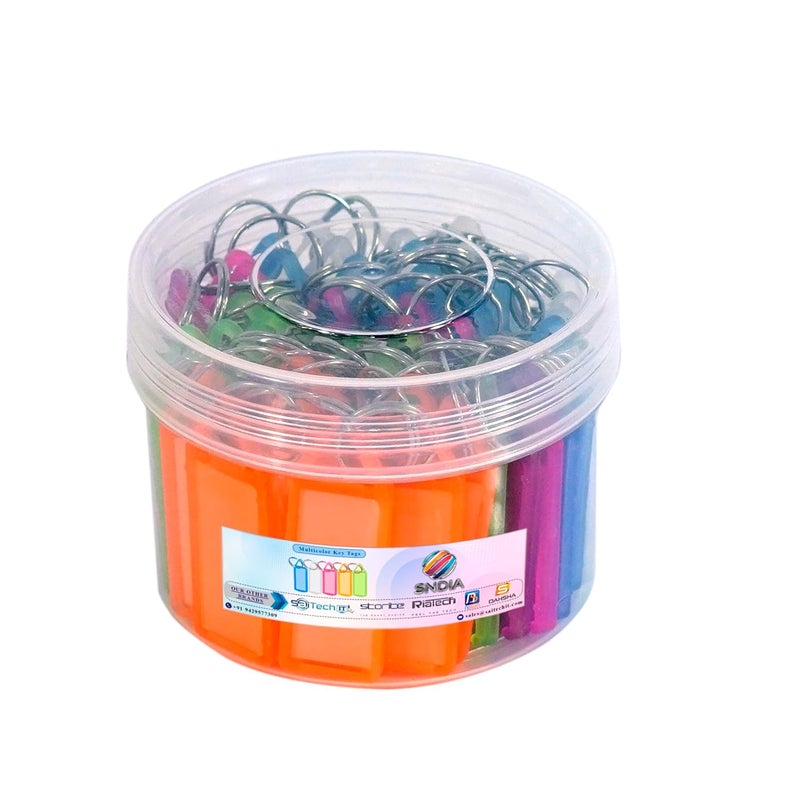 SNDIA 50 Pcs Key Tag Multicolor Keyring & Keychain With Name Tag Labels Assorted Keychain With Two Side Id Label And Split Ring For Office, Home Key -Plastic - Image 1