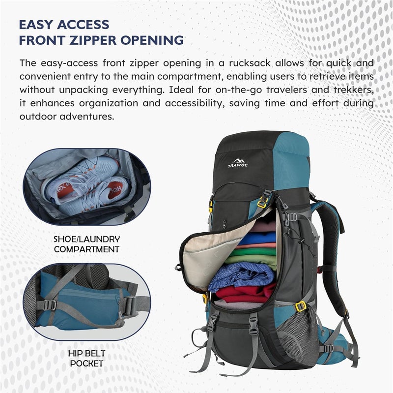 Trawoc حقيبة ظهر ترافوك تيراباوند 60 لتر للتخييم - Image 4