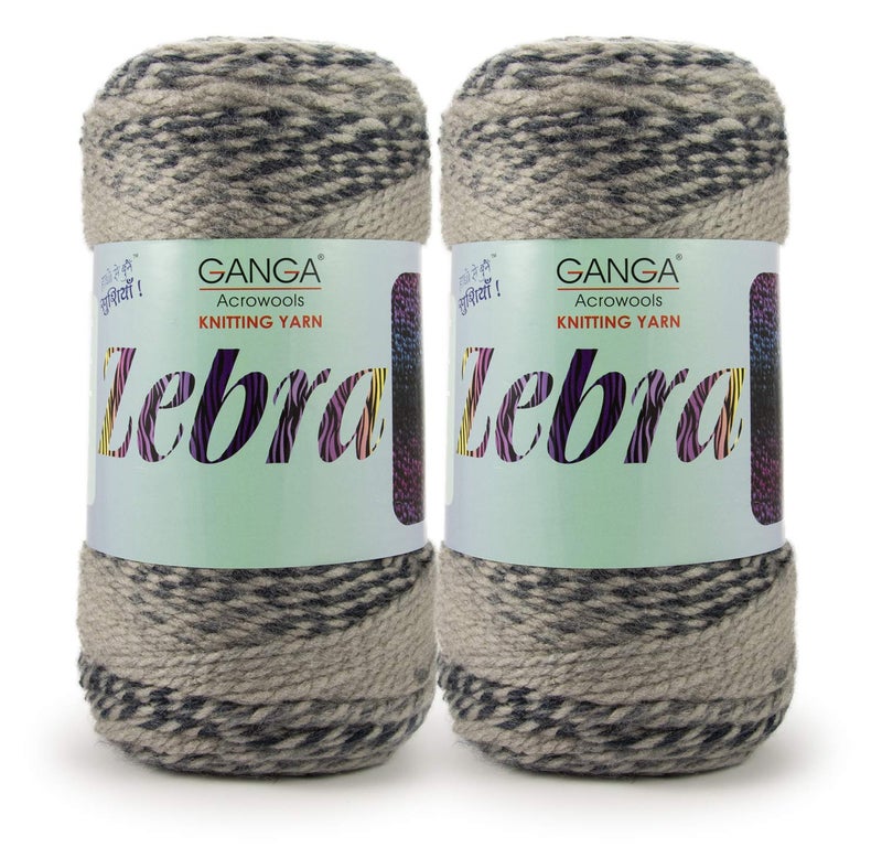 GANGA Acrowools خيوط غانغا أكروولز زيبرا أكريليك للتريكو اليدوي، عبوة من 2 كرة - 150 جرام لكل منها (PTT-5035)، متعدد الألوان - Image 1