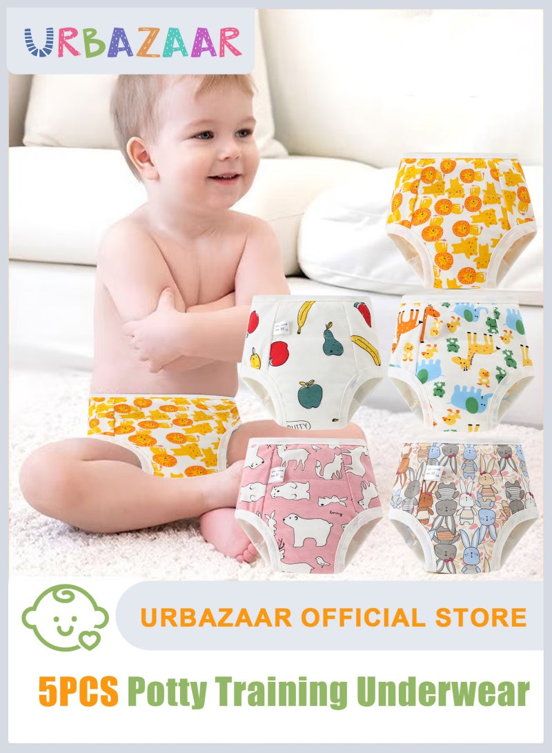 URbazaar Baby Potty Training Underwear for Boys and Girls, 5 Pack Absorbent Training Pants for Toddlers with Printed Reusable Cotton Toilet Training Pants for 8-13kg Kids (2-4 Years) - Image 1