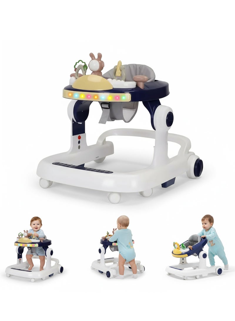 BAYBEE 2 in 1 Baby Walker for Kids, Baby Push Walker with 3 Adjustable Height, Speed Adjustable, Foldable Kids Walker with Light, Tray & Musical Toddler Walker for Baby 6 to 24 Months Boy Girl Blue - Image 1