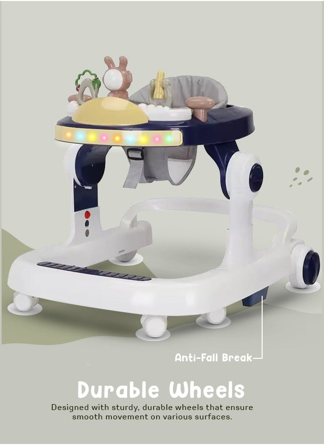 BAYBEE - 2 in 1 Baby Walker for Kids, Baby Push Walker with 3 Adjustable Height, Speed Adjustable, Foldable Kids Walker with Light, Tray & Musical Toddler Walker for Baby 6 to 24 Months Boy Girl Blue - Image 1