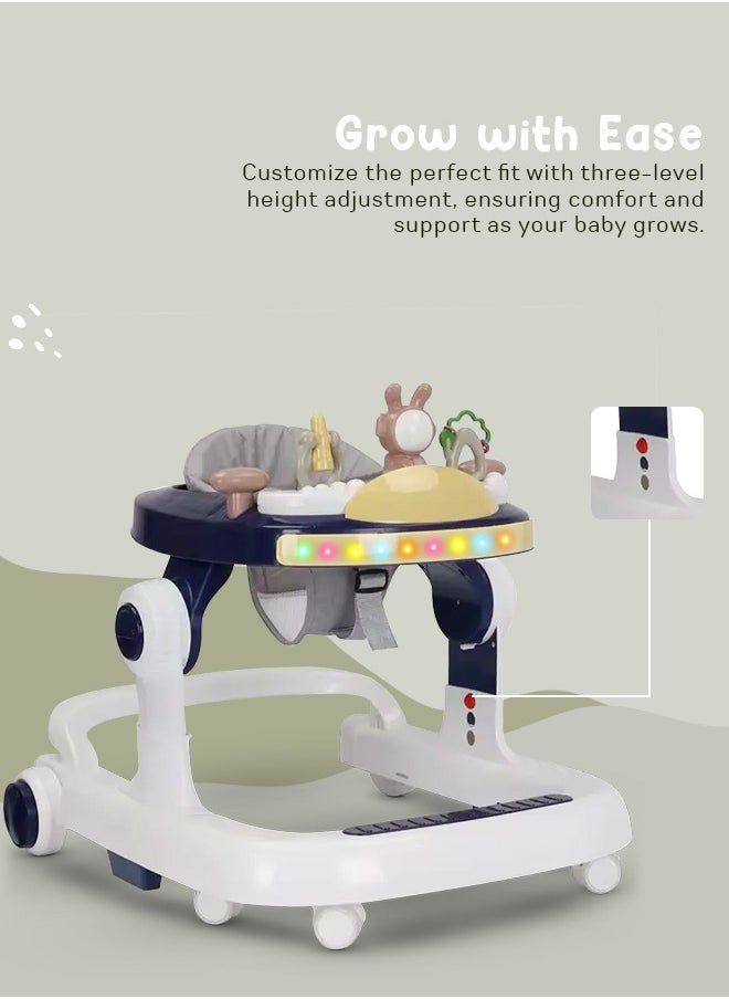 BAYBEE - 2 in 1 Baby Walker for Kids, Baby Push Walker with 3 Adjustable Height, Speed Adjustable, Foldable Kids Walker with Light, Tray & Musical Toddler Walker for Baby 6 to 24 Months Boy Girl Blue - Image 1