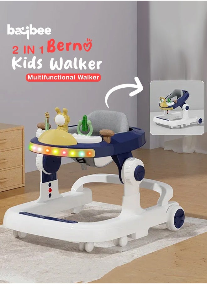 BAYBEE - 2 in 1 Baby Walker for Kids, Baby Push Walker with 3 Adjustable Height, Speed Adjustable, Foldable Kids Walker with Light, Tray & Musical Toddler Walker for Baby 6 to 24 Months Boy Girl Blue - Image 1
