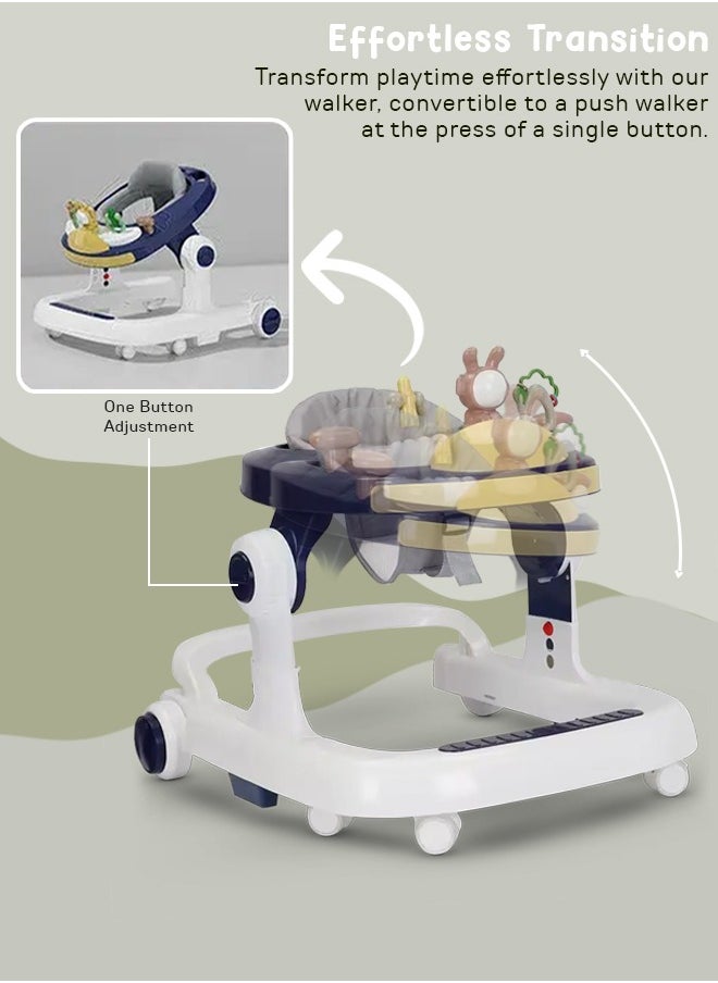 BAYBEE - 2 in 1 Baby Walker for Kids, Baby Push Walker with 3 Adjustable Height, Speed Adjustable, Foldable Kids Walker with Light, Tray & Musical Toddler Walker for Baby 6 to 24 Months Boy Girl Blue - Image 1