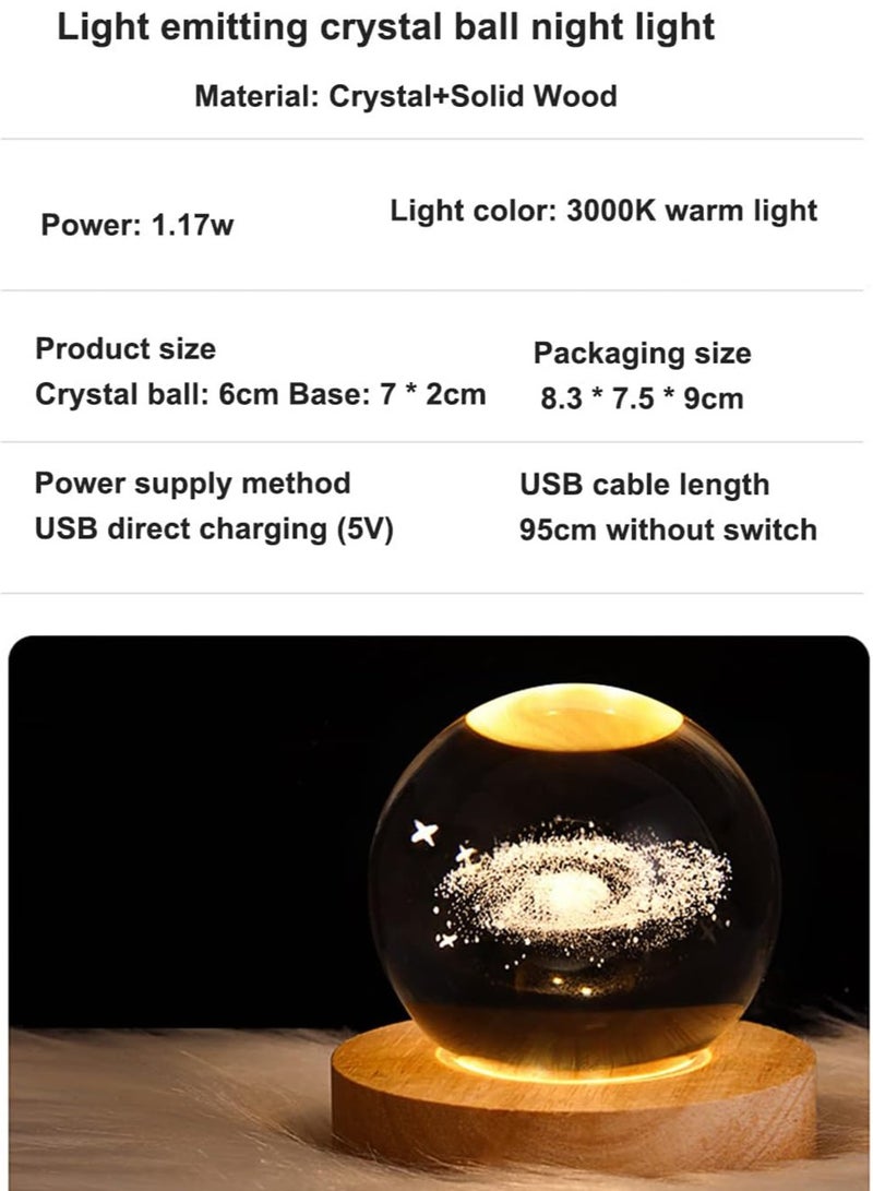 3D Nightlight, Crystal Ball Night Warm Light, Table Lamp with Wood Base, 16 Color Variations, Holidays, Birthdays,  (8 cm Crystal Ball + 7 x 2 cm Base) - Image 3