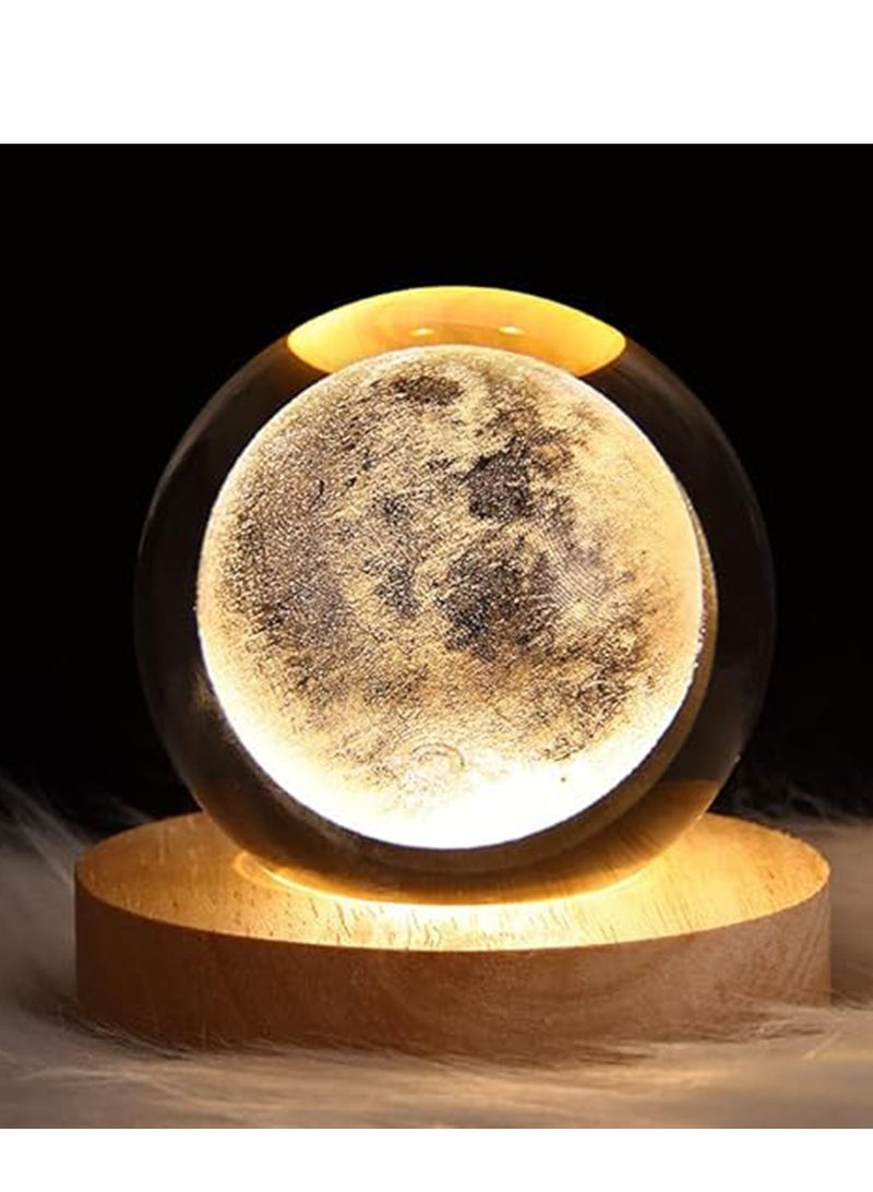 3D Nightlight, Crystal Ball Night Warm Light, Table Lamp with Wood Base, 16 Color Variations, Holidays, Birthdays,  (8 cm Crystal Ball + 7 x 2 cm Base) - Image 1