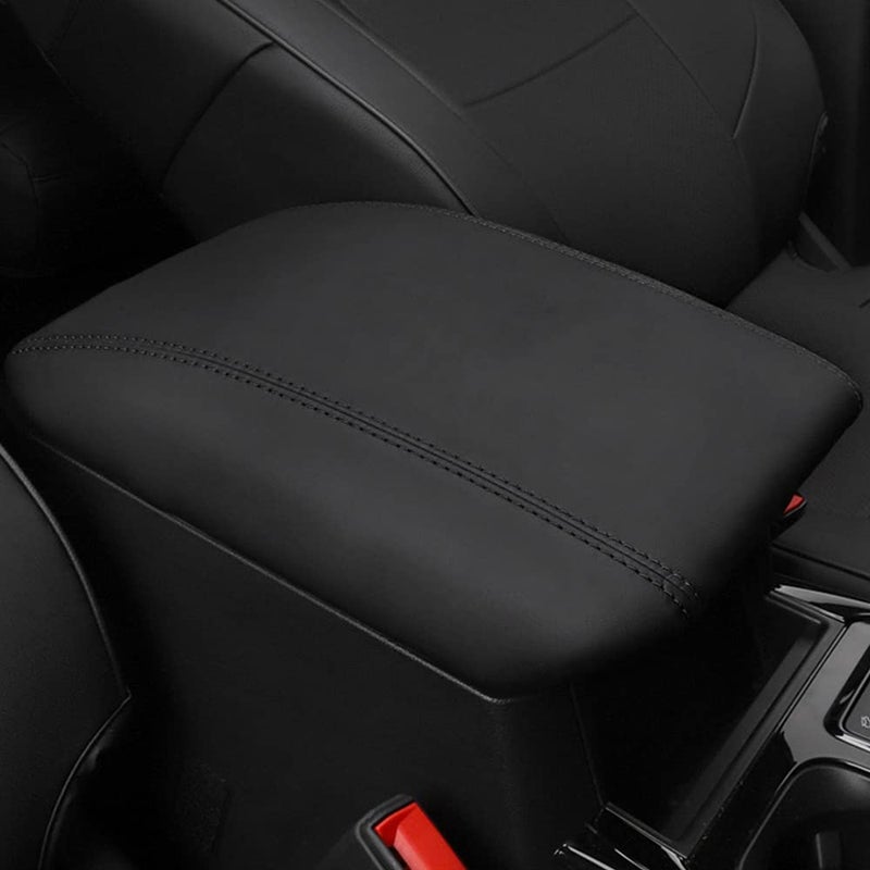 INTGET Car Center Console Cover for 2024 2025 Ford Explorer Accessories 2020 2021 2022 2023 Leather Middle Armrest Arm Rest Dog Seat Cover Console Lid ProtectorBlack with Black Stitches