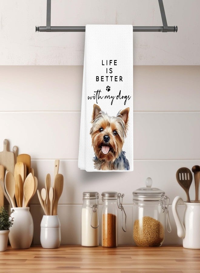 EJGFS ‘Life is Better with My Dogs’ Yorkie Themed Decorative Kitchen Towel 16"x24" - Hand Towel for Bathroom, Yorkshire Terrier Mom Gifts for Mother's Day, Birthday, Chritsmas, etc.(015) - Image 2