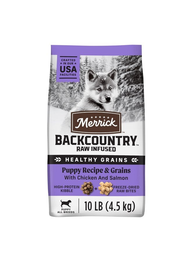 ميريك طعام جاف ممتاز للجراء من Merrick Backcountry Healthy Grains، قطع نيئة مجففة بالتجميد، دجاج - كيس 10.0 رطل - Image 1