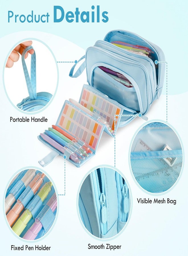 SANANT Large Capacity Pencil Case with Pull-out Structure - Multifunctional Extra Big Pencil Pouch Pen bag, Portable Stationery Organizer with Zipper, Office School Supplies for Teen Boys Girls, Blue - Image 3