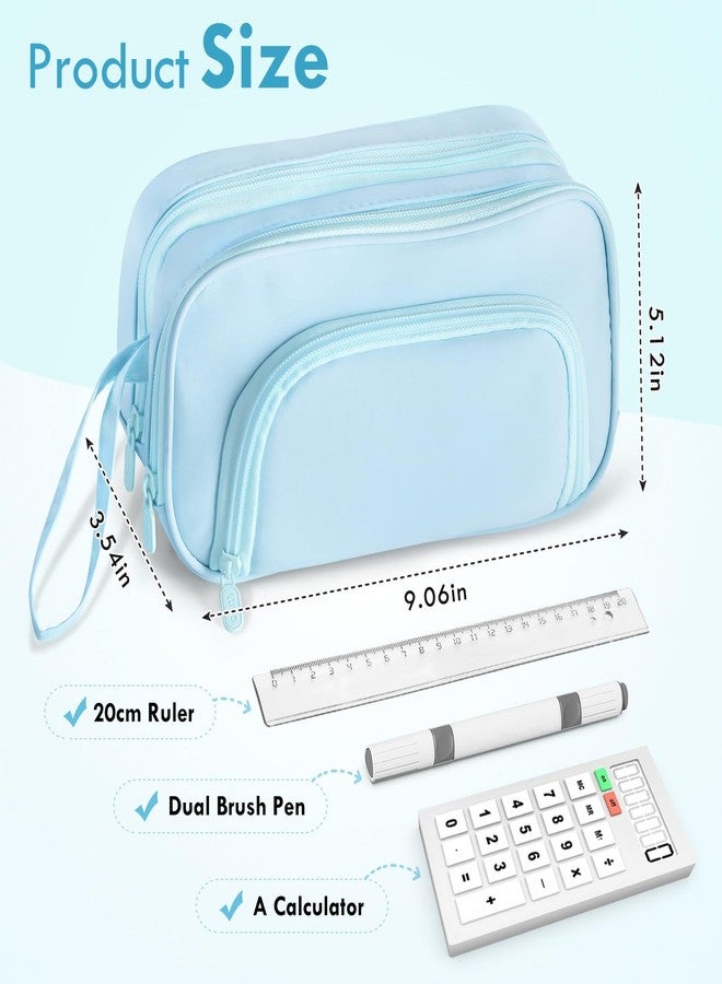 SANANT Large Capacity Pencil Case with Pull-out Structure - Multifunctional Extra Big Pencil Pouch Pen bag, Portable Stationery Organizer with Zipper, Office School Supplies for Teen Boys Girls, Blue - Image 2