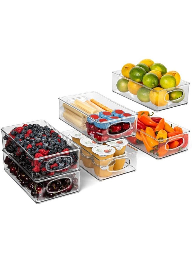 Arabest Set of 6 Refrigerator Organizers - Stackable Refrigerator Organizers with Hollow Handles for Refrigerators, Kitchens, Countertops, Cabinets - Clear Plastic Pantry Food Shelves  - Image 1