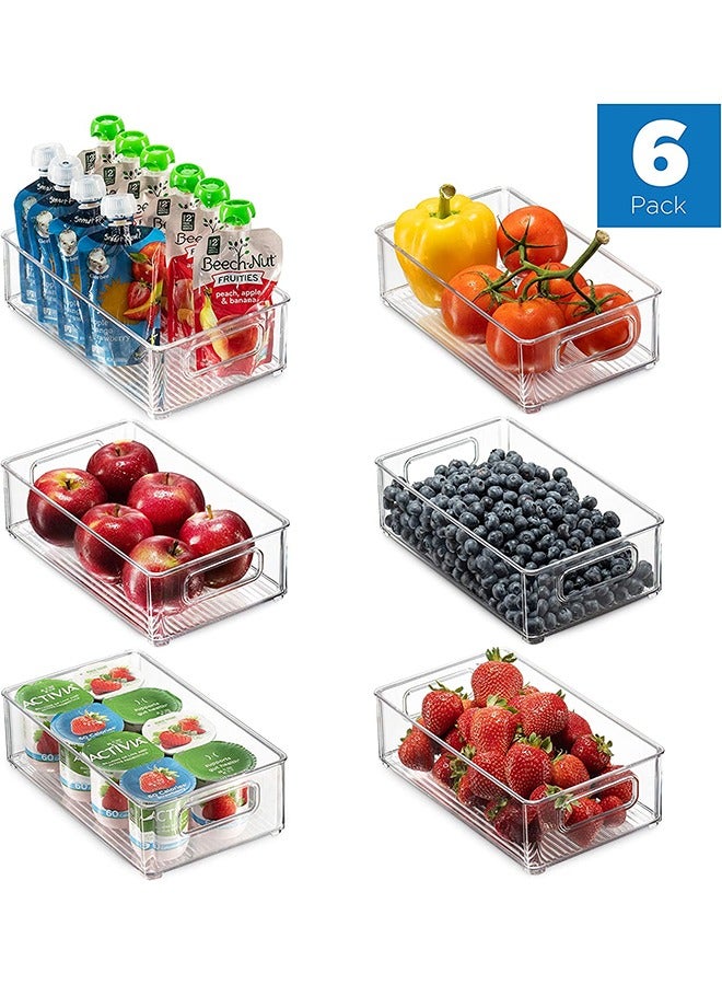 Set of 6 Refrigerator Organizers - Stackable Refrigerator Organizers with Hollow Handles for Refrigerators, Kitchens, Countertops, Cabinets - Clear Plastic Pantry Food Shelves