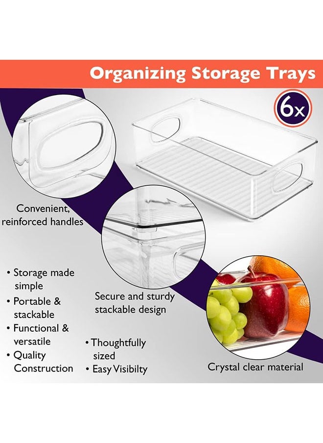 Arabest Set of 6 Refrigerator Organizers - Stackable Refrigerator Organizers with Hollow Handles for Refrigerators, Kitchens, Countertops, Cabinets - Clear Plastic Pantry Food Shelves  - Image 2