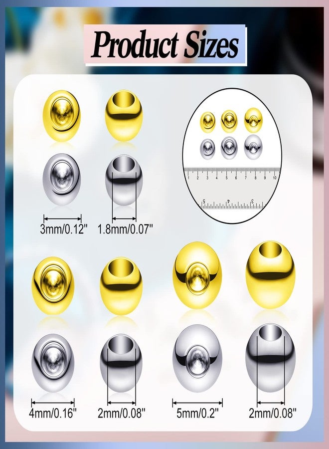 Canlierr 120 Pieces Memory Wire End Caps 3mm 4mm 5mm Stainless Steel Cord End Caps Half Drilled Beads for Earrings Necklace Bracelet Jewelry Making DIY Crafts(Gold, Silver) - Image 2