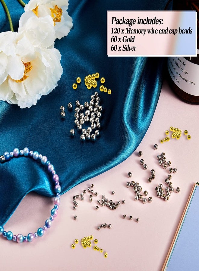 Canlierr 120 Pieces Memory Wire End Caps 3mm 4mm 5mm Stainless Steel Cord End Caps Half Drilled Beads for Earrings Necklace Bracelet Jewelry Making DIY Crafts(Gold, Silver) - Image 3