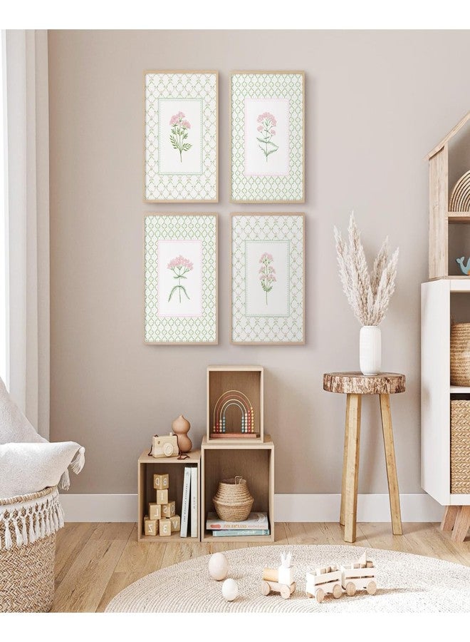 Pennclys Nursery Girl Floral Wall Art Wildflower Baby Room Canvas Wall Decor Pink Green Flower Prints Poster Watercolor Pastel Botanical Picture Painting Nursery Artwork for Girls Bedroom 8x10x4 Inch Unframed - Image 4
