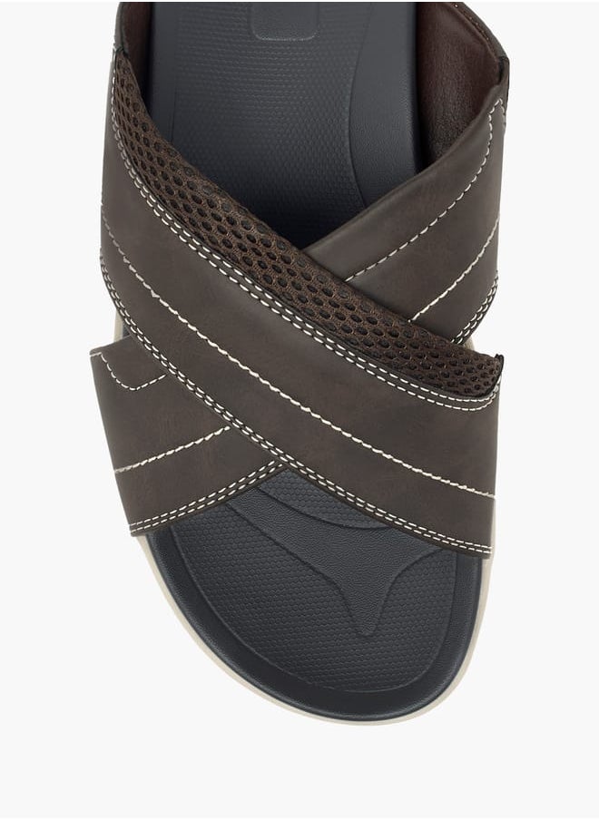 LBL by Shoexpress Men Stitch Detail Slip-On Cross-Strap Sandals  - Image 3