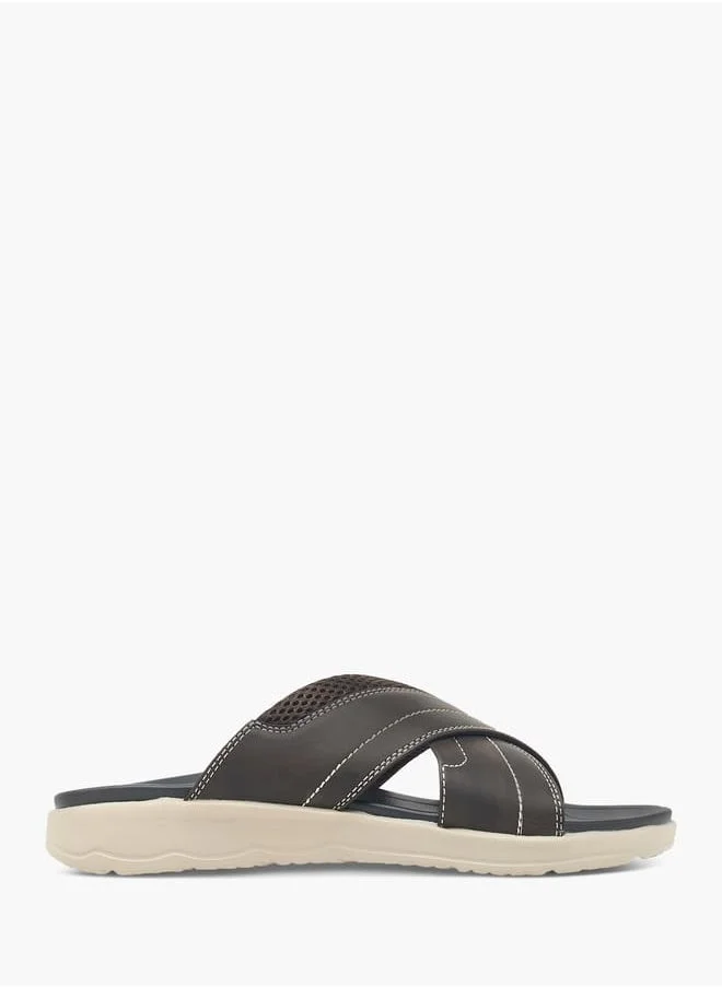 LBL by Shoexpress Men Stitch Detail Slip-On Cross-Strap Sandals