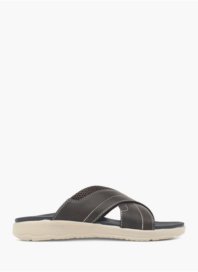 LBL by Shoexpress Men Stitch Detail Slip-On Cross-Strap Sandals  - Image 1