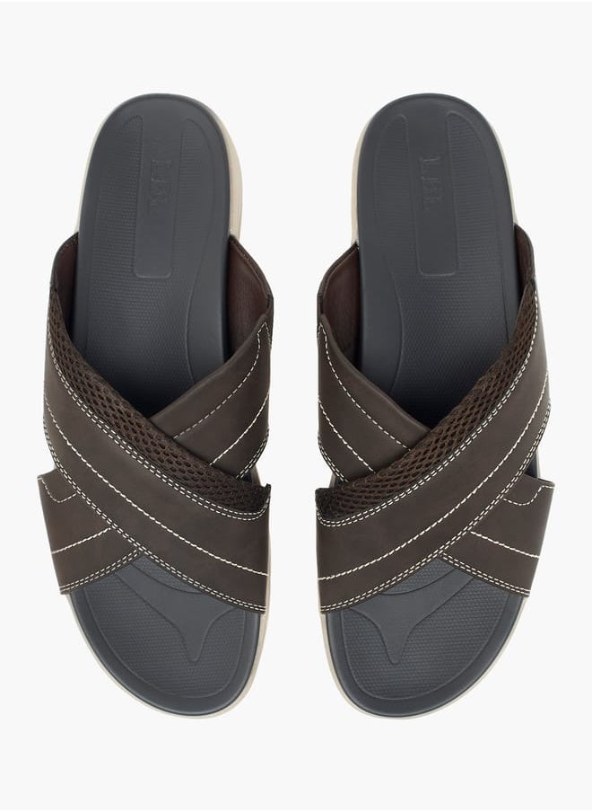 LBL by Shoexpress Men Stitch Detail Slip-On Cross-Strap Sandals  - Image 2