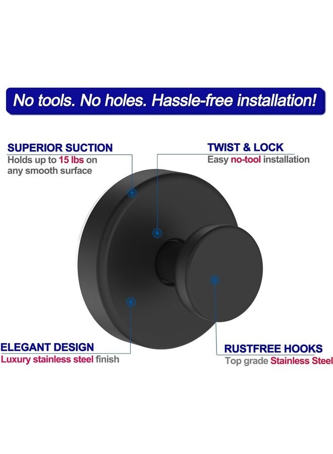 لوكس عقد لا ثقب Hooks الفولاذ المقاوم للصدأ مقاوم للماء كوب امتصاص Hooks منشفة حمام رداء Hooks للحمامات (أسود 4 PCS) - Image 3