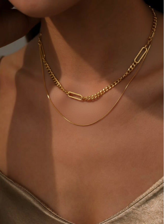 PORSTOO 18k Gold-plated Double-layer Cuban Chain Necklace For Men/Women (outer Chain 50cm+inner Chain 45cm), Versatile For Daily Wear | Best Gift Choice (party/wedding/birthday) - Image 1