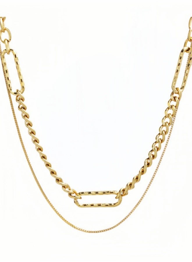 PORSTOO 18k Gold-plated Double-layer Cuban Chain Necklace For Men/Women (outer Chain 50cm+inner Chain 45cm), Versatile For Daily Wear | Best Gift Choice (party/wedding/birthday) - Image 2