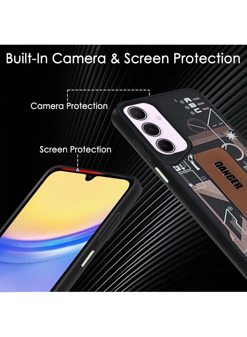 Techie Aesthetic Fashion Silicone Back Case Cover with Magnetic Hand Grip & Kickstand for Samsung Galaxy A15 – Black/Brown - Image 5