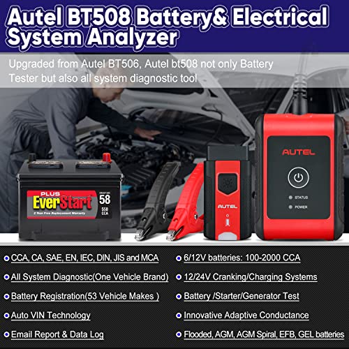 Autel Battery Tester MaxiBAS BT508 Upgraded of BT506 6V 12V 1002000 CCA Load Tester Auto Battery Analyzer Charging Cranking System Adaptive Conductance Worth 1000 All System Diagnostic Tool - Image 3