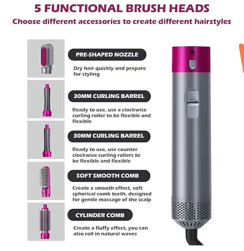 Hair Dryer Brush 5 in 1 Hot Air Styler 1000W - Image 4