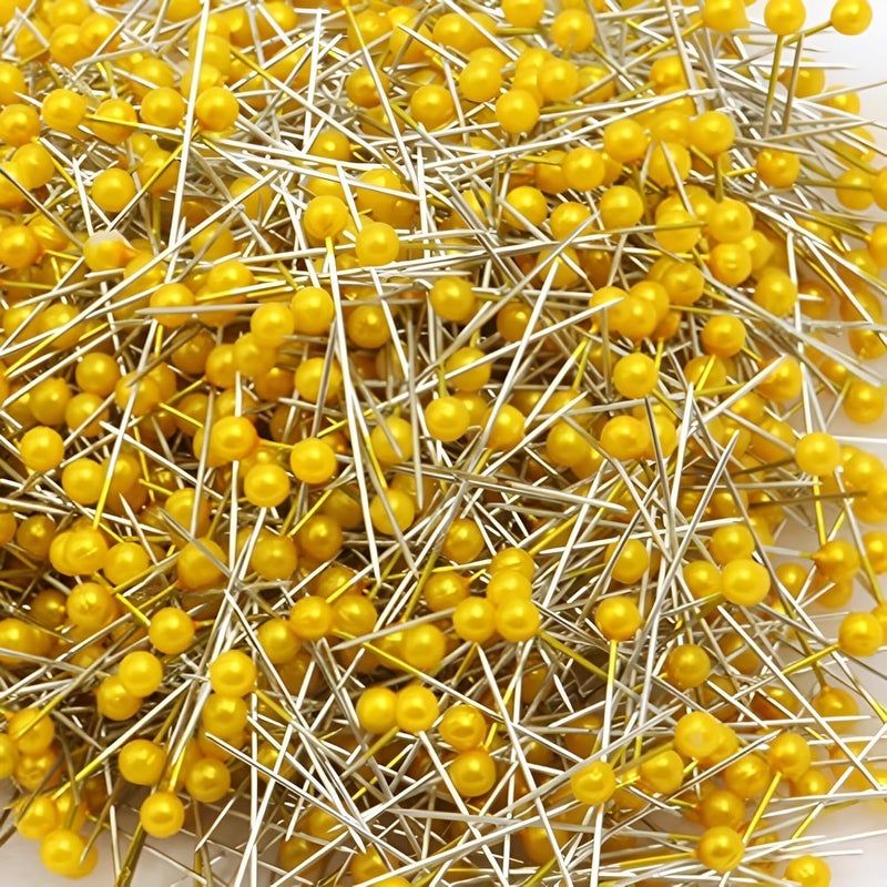 Wetco Yellow Pearl Straight Sewing Pins, 800 Pcs (+/- 5%), 1.5 in Round Pearl Heads, Metal and Plastic - Image 1