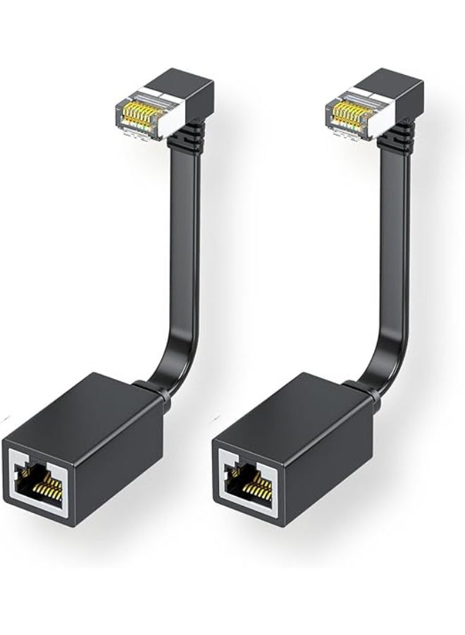Right Angle Cat7 Ethernet Extension Cables Flat 1.6 FT, Right angle UP 90 Degree LAN Extended Cable Network Patch Cord Male to Female Connector for Router Modem Smart TV PC Computer Laptop 2Packs - Image 1