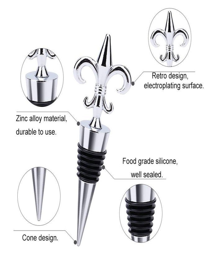 Jufay قطعتان من سدادات زجاجات النبيذ المزخرفة المصنوعة من الفولاذ المقاوم للصدأ، تحافظ على نضارة النبيذ وتغلقه بإحكام، مع علبة هدايا، هدايا تذكارية لحفلات الزفاف للضيوف القادمين (فضي) - Image 3