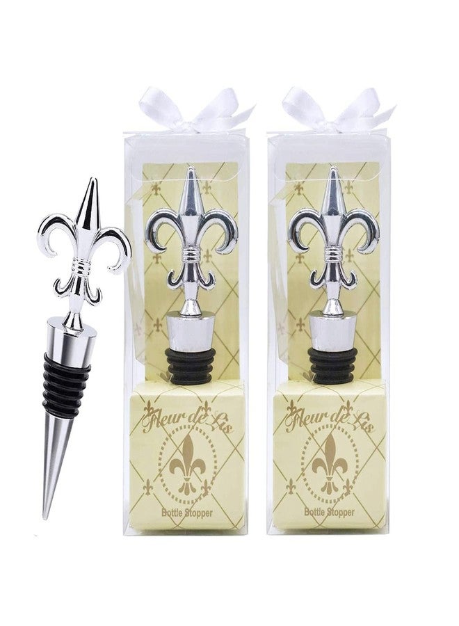 Jufay قطعتان من سدادات زجاجات النبيذ المزخرفة المصنوعة من الفولاذ المقاوم للصدأ، تحافظ على نضارة النبيذ وتغلقه بإحكام، مع علبة هدايا، هدايا تذكارية لحفلات الزفاف للضيوف القادمين (فضي) - Image 1