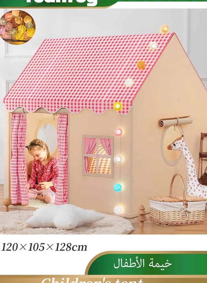 Realfrog Kids Tent Kids Play Tent House Toddler Indoor Outdoor Play House Tent Washable Foldable with LED Ball Light Banner Windows Reading Corner Activity Center Toys for Boys Girls Gifts For Kids 3+ Years - Image 1