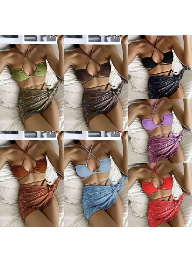 Layali 2025 New Drawstring Strap Skirt Mesh Three-Piece Swimsuit Bikini Bikini - Image 2
