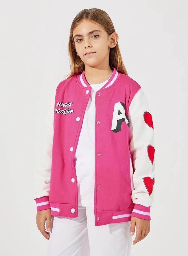 Styli Heart Print Slant Pocket Jacket