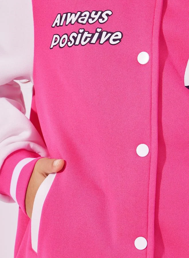 Styli Heart Print Slant Pocket Jacket