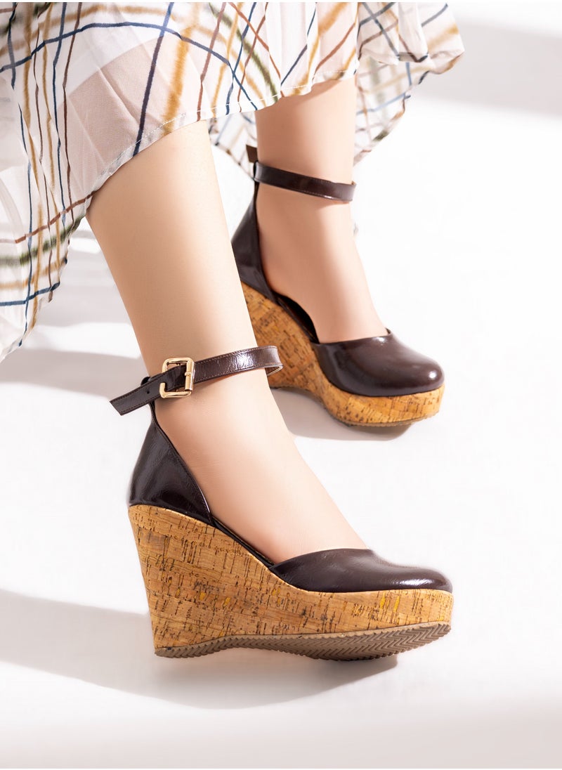LIFESTYLISH Sandal Wedge Leather W-10 - Brown 