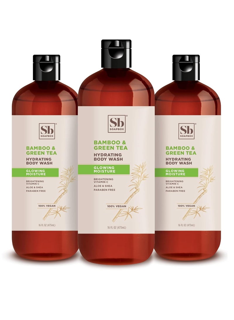 Soapbox Soapbox Body Wash, Bamboo & Green Tea - Moisturizing Body Wash Cleanser w/Aloe Vera & Shea Butter | Paraben Free, Gluten Free, Silicone Free, Cruelty Free & Vegan Body Wash, 16oz Bottles (Pack of 3)  - Image 1