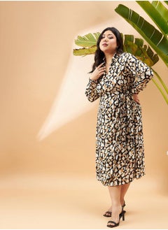 SASSAFRAS Plus Animal Print Wrap Midi Dress by Styli  - Image 3