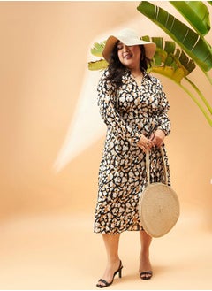 SASSAFRAS Plus Animal Print Wrap Midi Dress by Styli  - Image 2